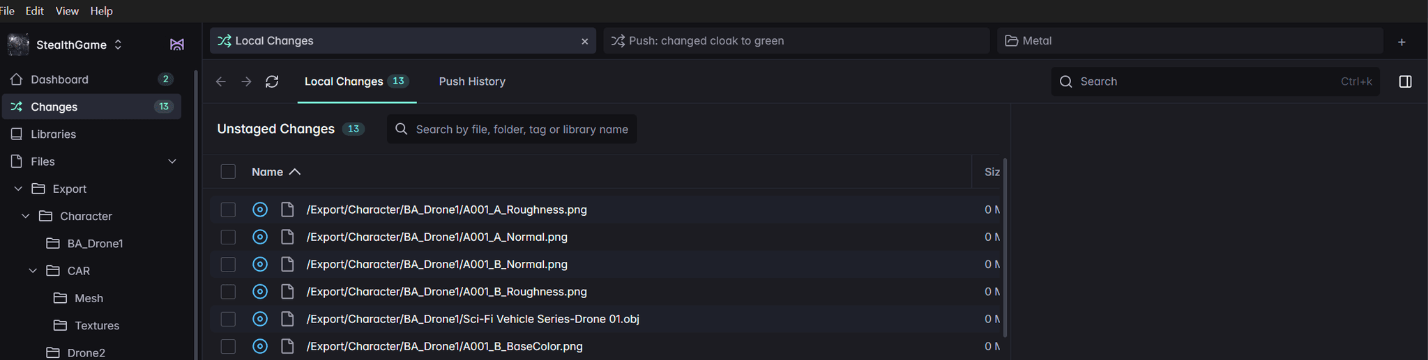 tabbed changes navigation