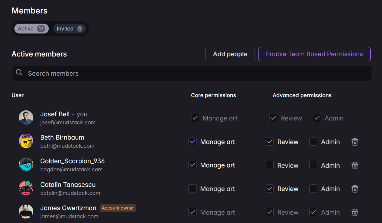Enable Team Based Permissions