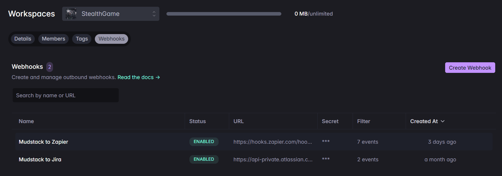 create and edit webhooks
