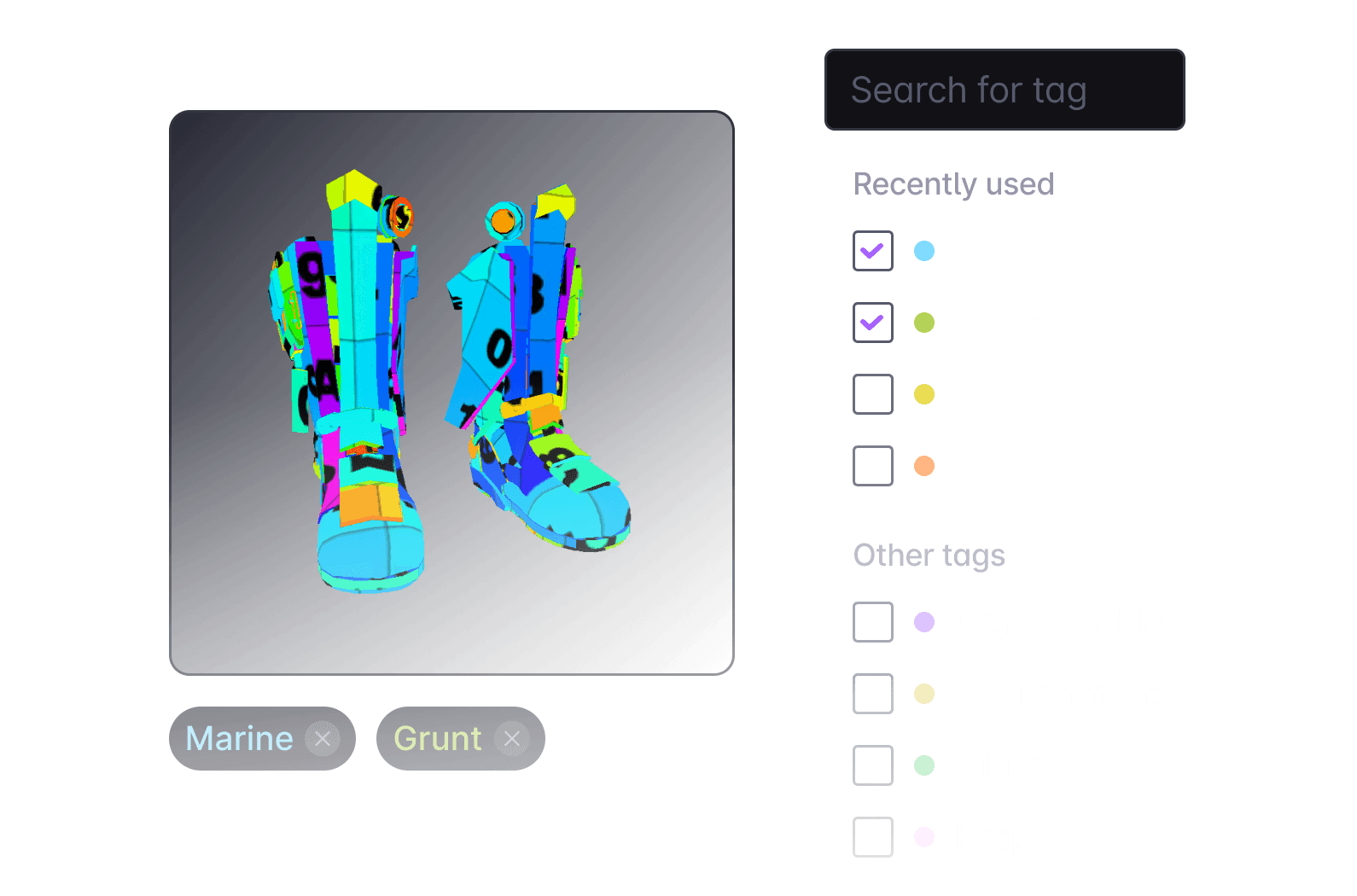 Boots model in normals, UVs and wireframe